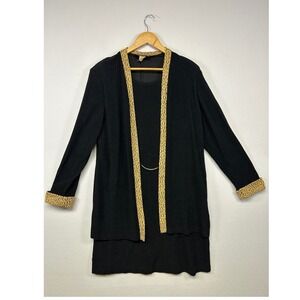 Mob Wife Glam L.L. Martin Womens 16M Black Gold Leopard Trim Dress Cardigan Set